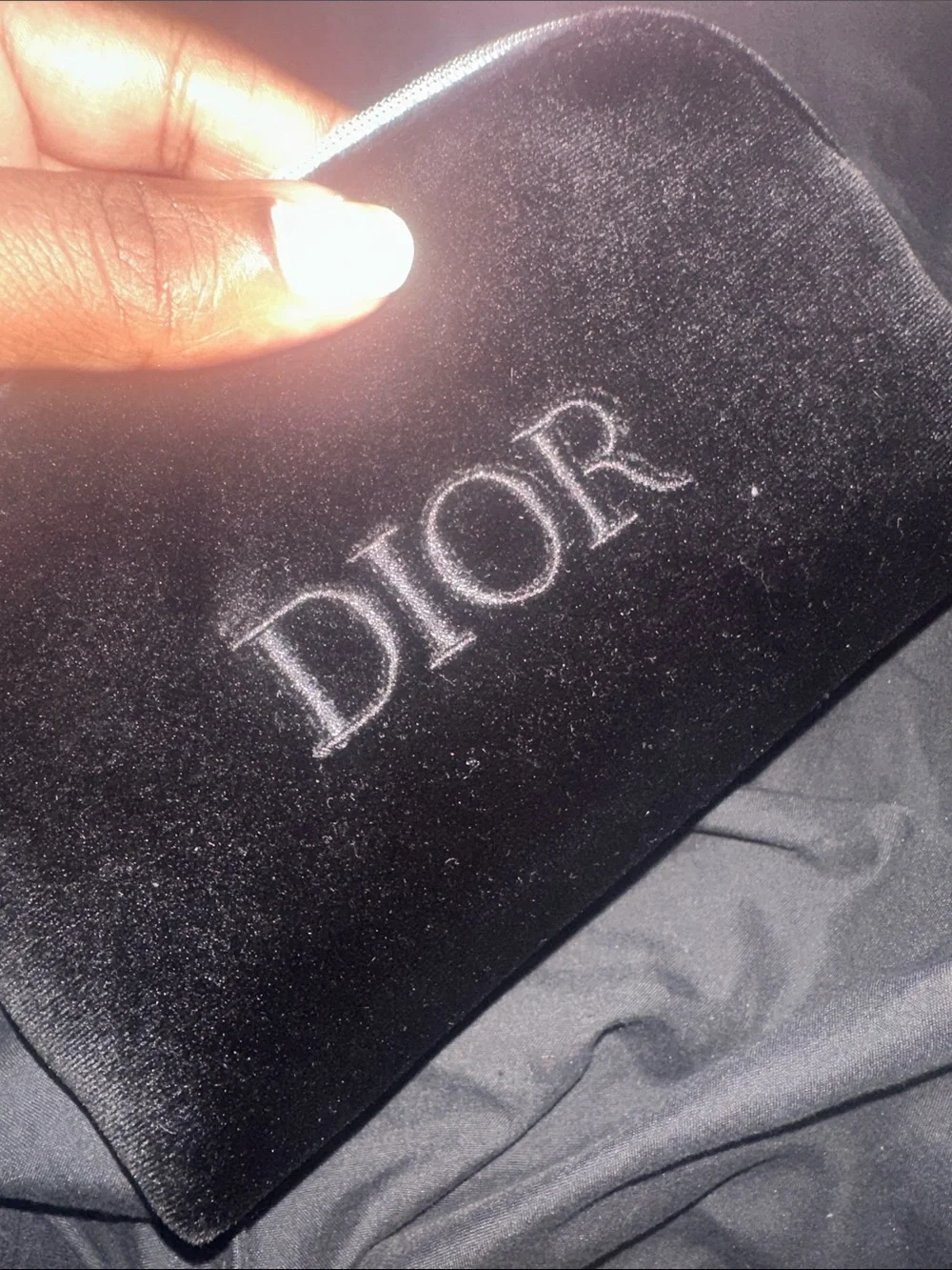 Dior Black Velvet Embossed Zip Pouch